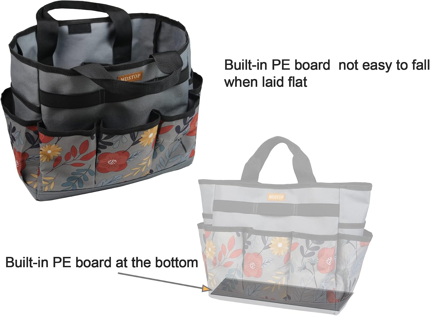 Garden Tool Bag, Garden Tool Kit Holder Home Organizer Storage Carrier, Oxford Garden Hand Tool Storage Tote Organizer with Handle and 8 Roomy Pockets, Floral Gardening Gift, Tools Not Included - view 5