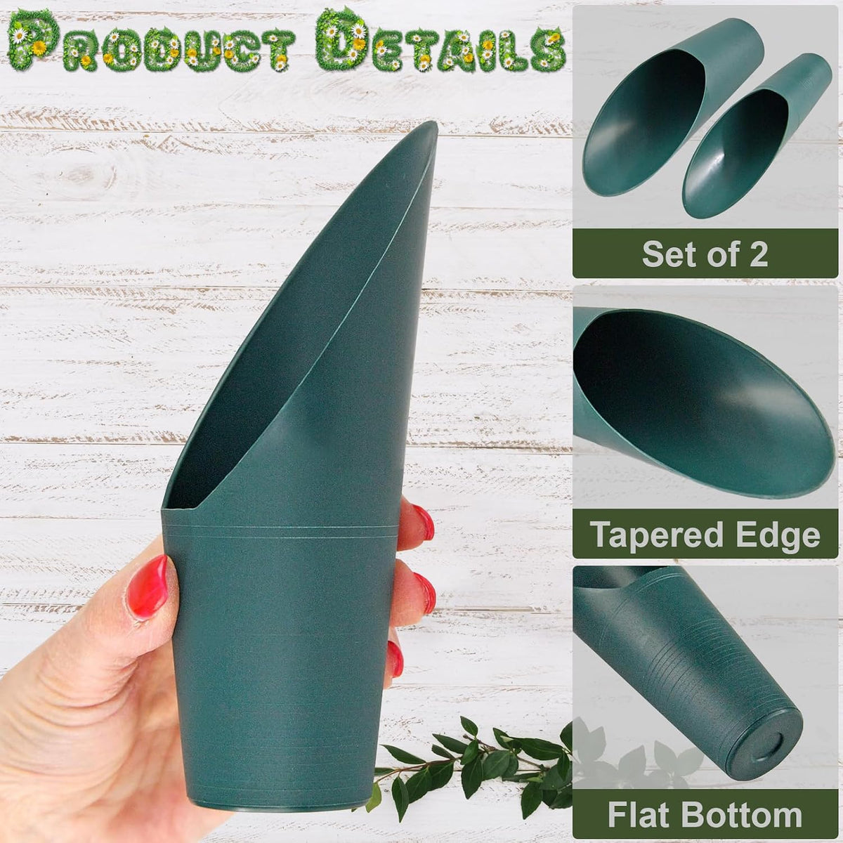 Set of 2 Soil Scoops - Mini Hand Scoops for Transplanting, Weeding, and Potting - Small Garden Scoop, Potting Scoopers, Bonsai Tool - Set of 2 Different Sizes 6½" x 2½" and 6¼" x 1¾" - Green - view 7