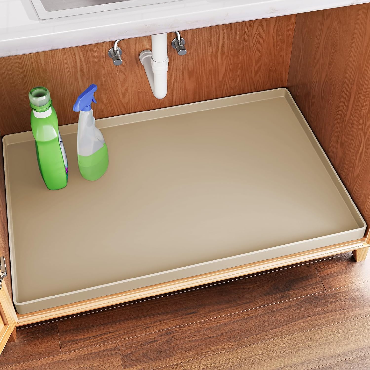 Waterproof Under Sink Mat, 37" x 22", Black | Shelf Liner for Kitchen and Bathroom, Cabinet Protector, Organizers and Storage, Flexible Silicone Drip Tray - view 6