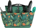 Waterproof Garden Tool Bag, 600D Oxford Portable Gardening Tote with Handle & Multi Pockets, Ideal Gifts for Parents Women (Green Flower, Tools Not Included)