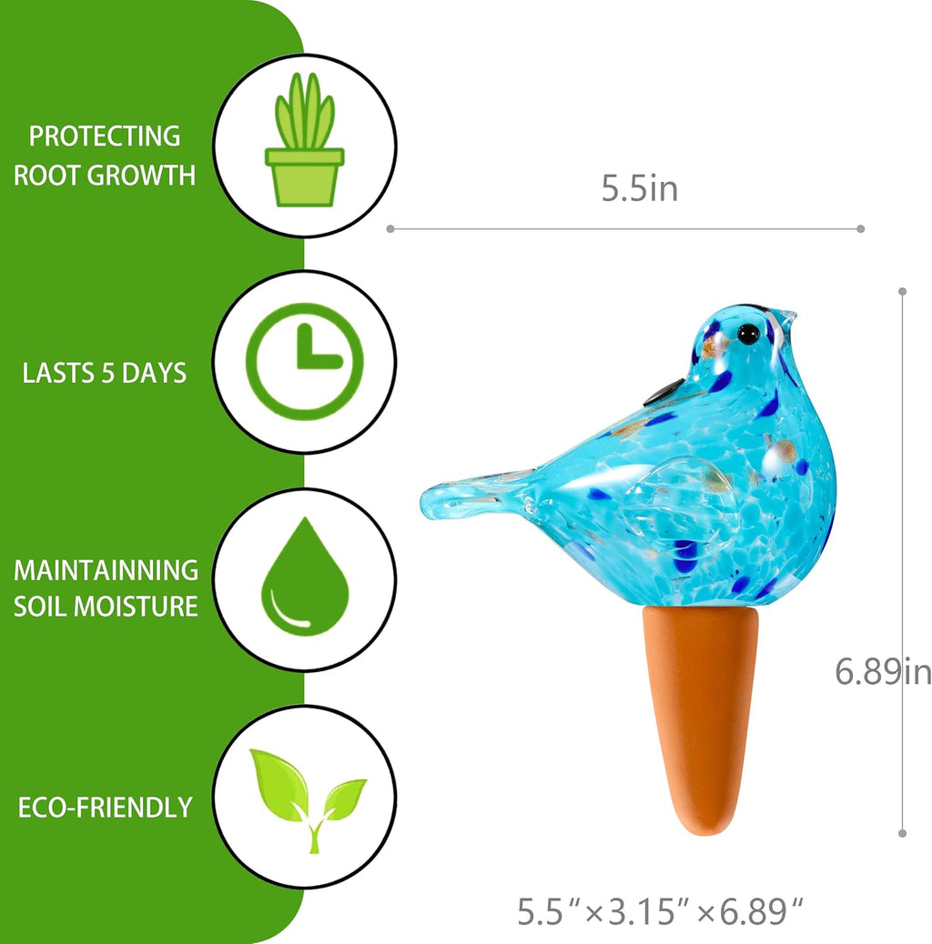 Glass bird shaped plant watering ball glass automatic watering ball flower pot insertion spike drip irrigation device watering ball irrigation system plant enthusiast gift (light blue) - view 2