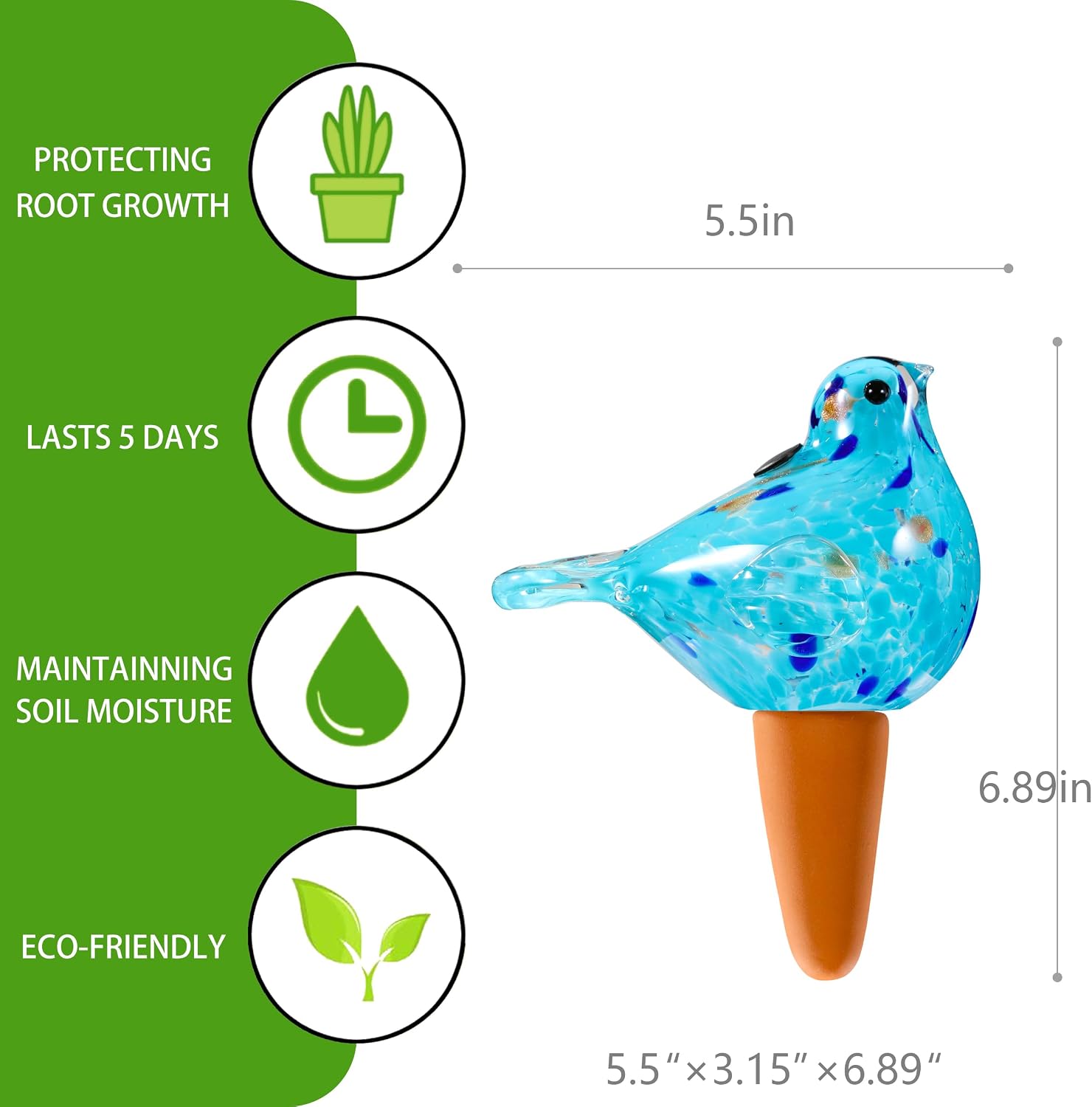 Glass bird shaped plant watering ball glass automatic watering ball flower pot insertion spike drip irrigation device watering ball irrigation system plant enthusiast gift (light blue) - view 2