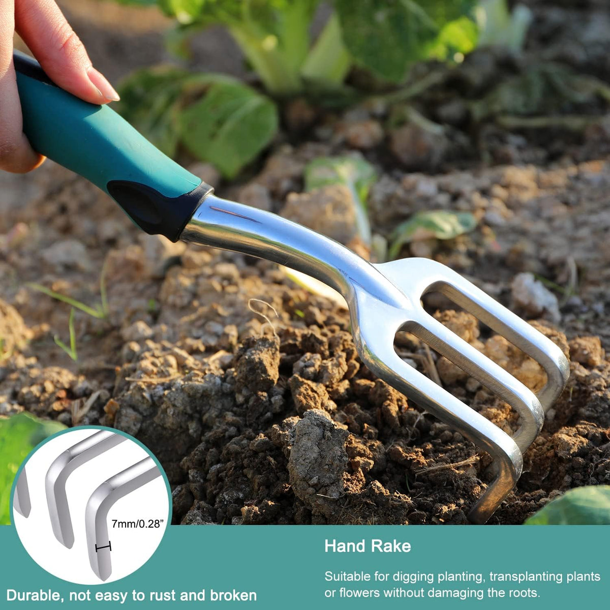 Garden Tools Set, 3 Piece Heavy Duty Gardening Tools Cast Aluminum with Soft Rubberized Non-Slip Handle, Durable Garden Hand Tools Garden Gifts for Men Women - view 5