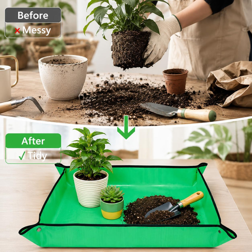 Repotting Mat for Potting Soil Mess Control, 26.8" x 26.8" Waterproof Plant Potting Mat, Succulent Orchid Potting Tray for Plant Pots, Gardening Gifts Bonsai Tools - view 2