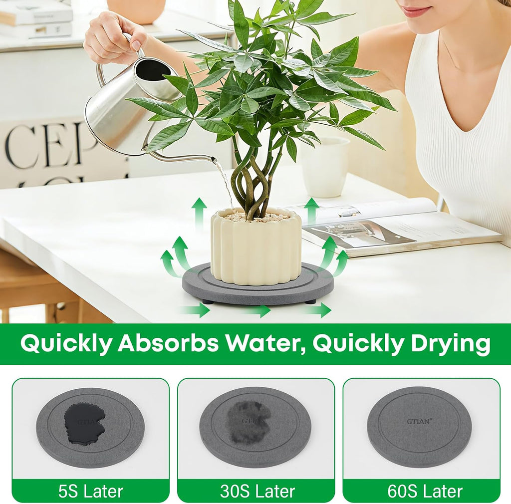 3-Pack Diatomaceous Earth Instant Drying Plant Saucers with Rubber Feet | 4/6/8 Inch, Indoor Pot Trays for Drip & Drainage, Decorative Plant Drainage Tray for Flower and Plant Pot - view 3