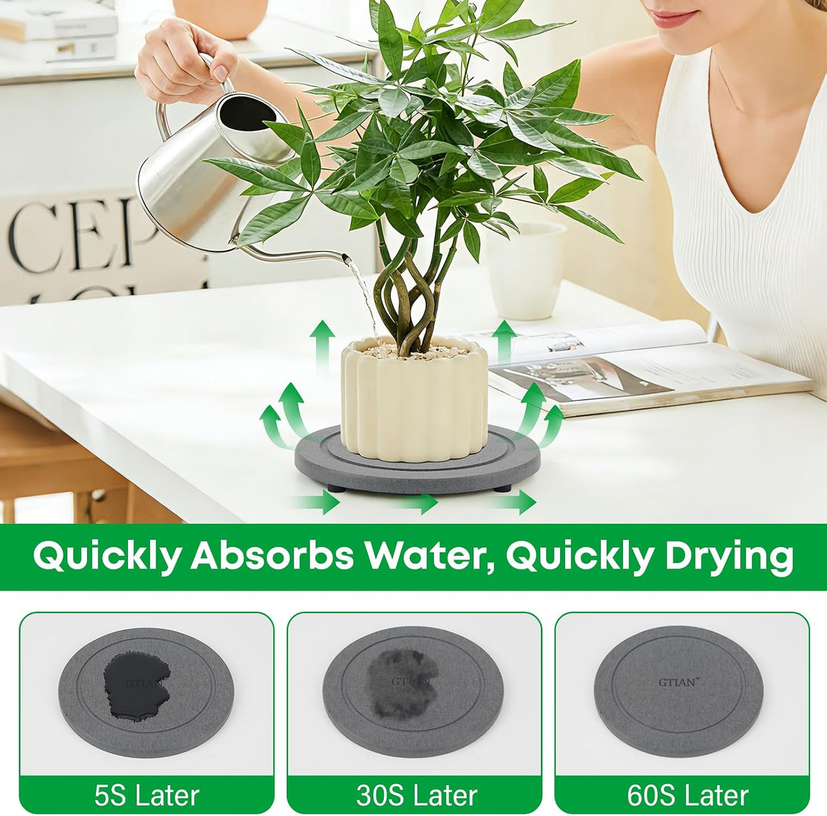 3-Pack Diatomaceous Earth Instant Drying Plant Saucers with Rubber Feet | 4/6/8 Inch, Indoor Pot Trays for Drip & Drainage, Decorative Plant Drainage Tray for Flower and Plant Pot - view 3