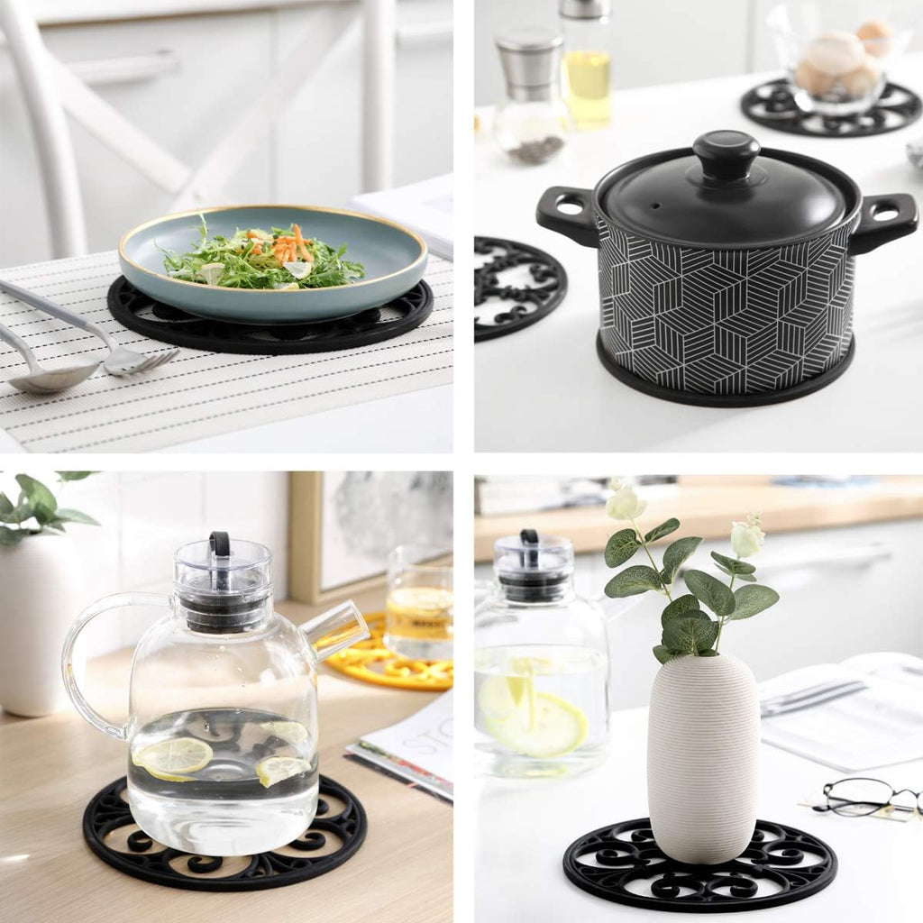 Silicone trivet mat - hot pot holder hot pads for table & countertop - teapot trivet kitchen trivets - non-slip & heat resistant modern kitchen hot pads for pots & hot dish navy blue trivet set of 3 - view 5