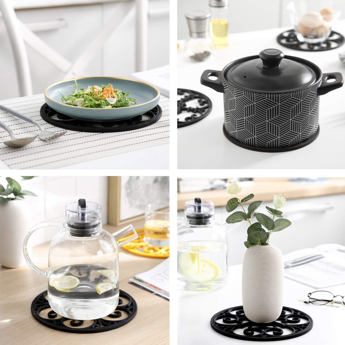 Silicone trivet mat - hot pot holder hot pads for table & countertop - teapot trivet kitchen trivets - non-slip & heat resistant modern kitchen hot pads for pots & hot dish navy blue trivet set of 3 - view 5