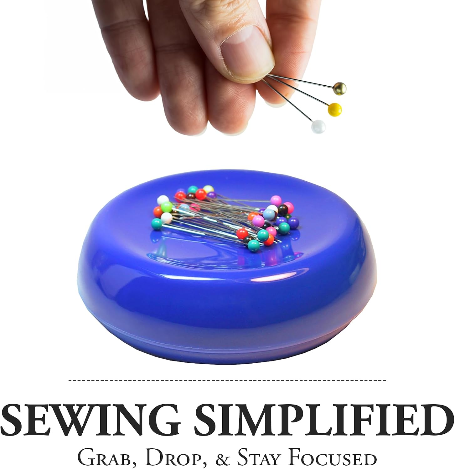 Magnetic Sewing Pincushion with 50 Plastic Head Pins – Magnet Pin Organizer for Quilting, Embroidery, Needles, Bobby Pins, & Craft Storage, Blue - view 4