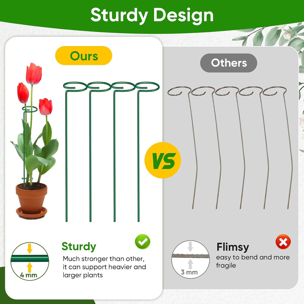17 inch Plant Support Stakes, 4mm Thick Garden Single Stem Flower Support Stake Amaryllis Plant Cage Support Rings with 10 pcs Plant Clips for Tomato Orchid Lily Peony Rose Flower Stem-5 Pack - view 2