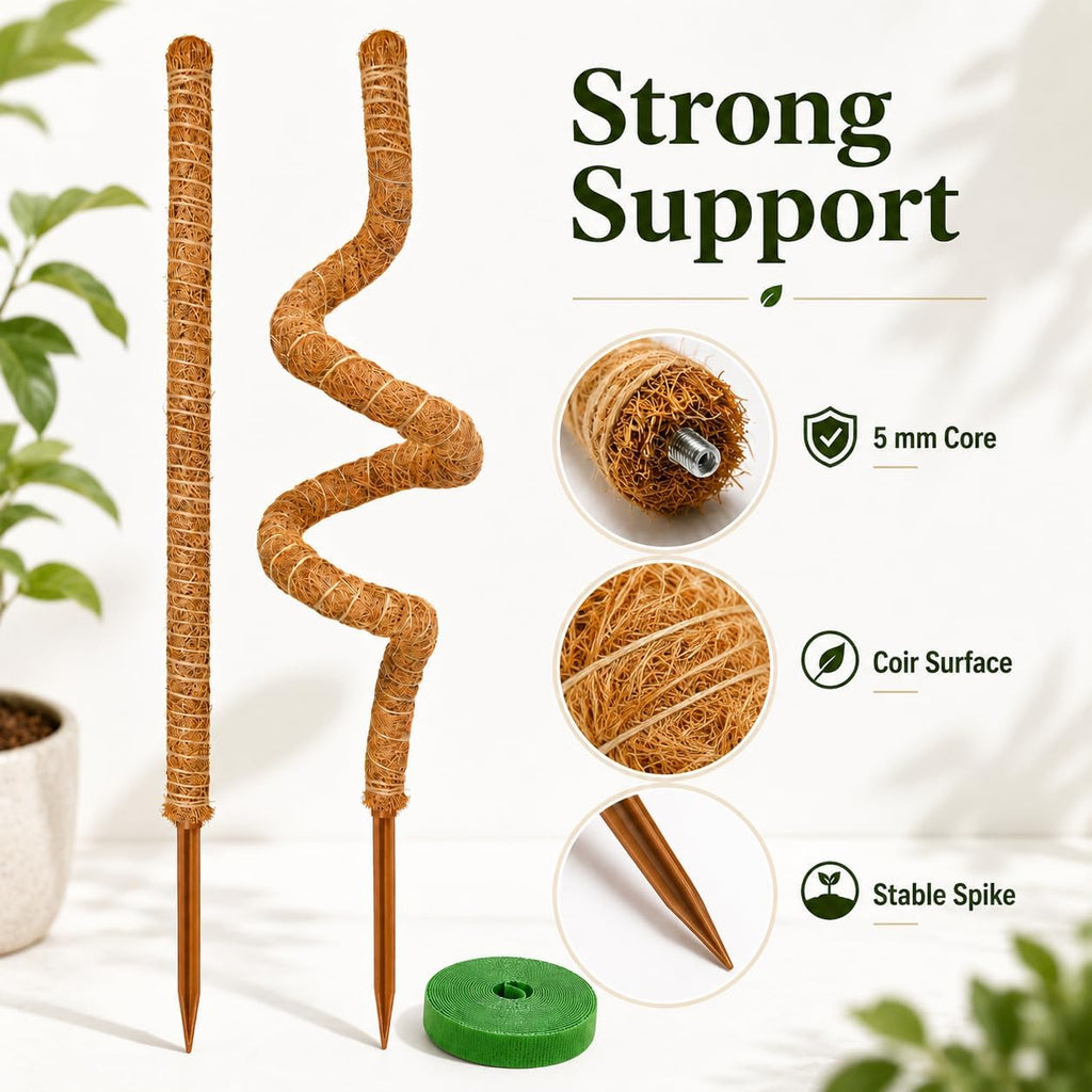 Moss pole monstera plant support, 28 inch bendable coir pole for climbing plants, heavy-duty trellis plant sticks for indoor potted plants, includes jute rope & straps - view 2