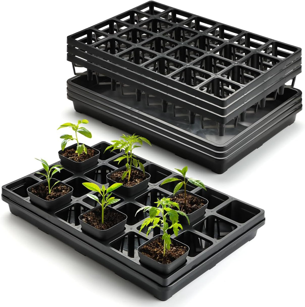10 Pack Nursery Pots Trays (17"x11"x2"), Plastic Flat Seed Starter Trays, Durable Carrying Seedling Starter Tray, Reusable Tray for Planting and Collecting Drainage Water (Black) - view 5