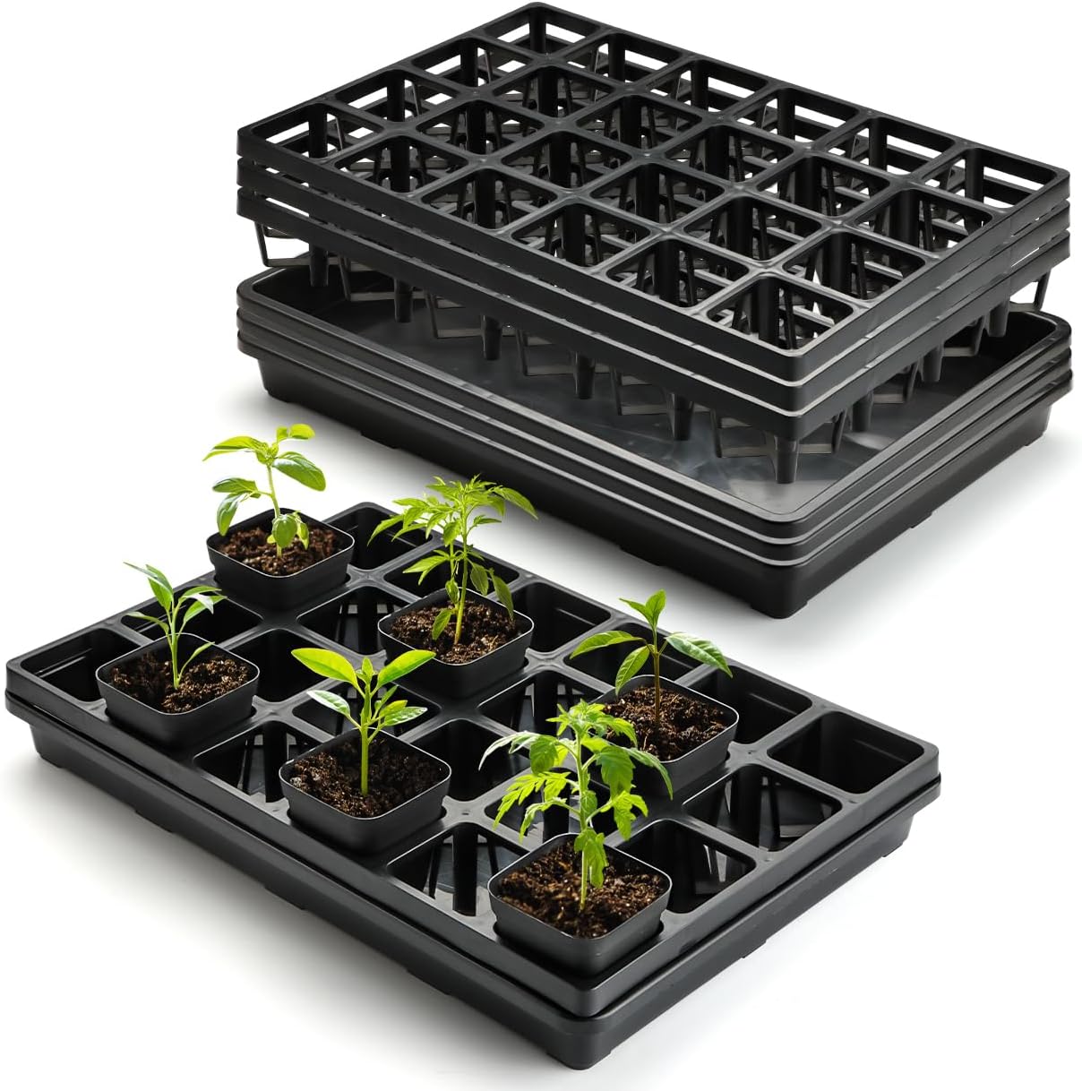 10 Pack Nursery Pots Trays (17"x11"x2"), Plastic Flat Seed Starter Trays, Durable Carrying Seedling Starter Tray, Reusable Tray for Planting and Collecting Drainage Water (Black) - view 5
