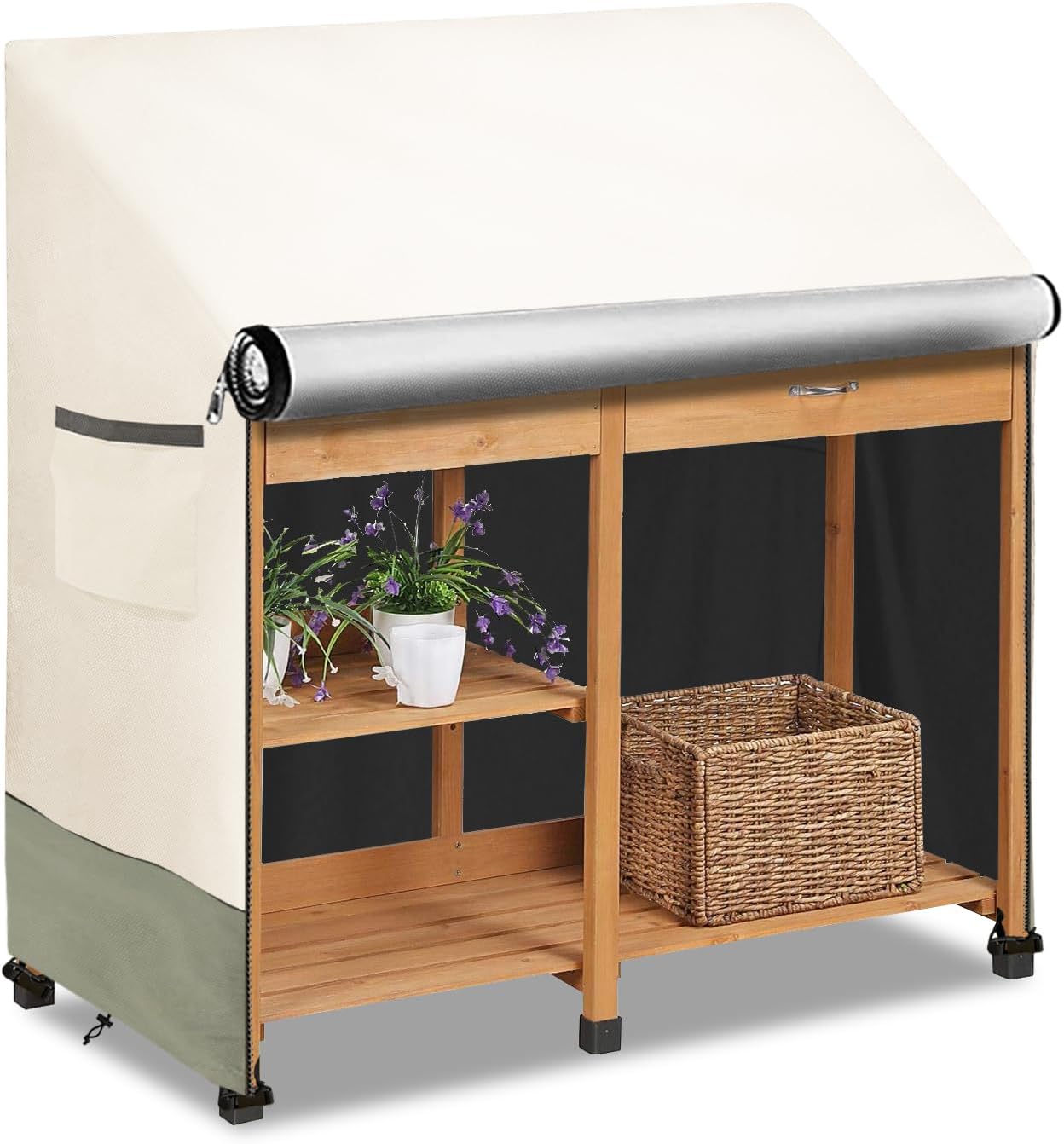 Outdoor Garden Potting Bench Table Cover with Split Zipper,600D Tough Canvas Waterproof Anti-UV All Season Weather Complete Protection Cover.(47" x 20" x 47"),Black - view 7