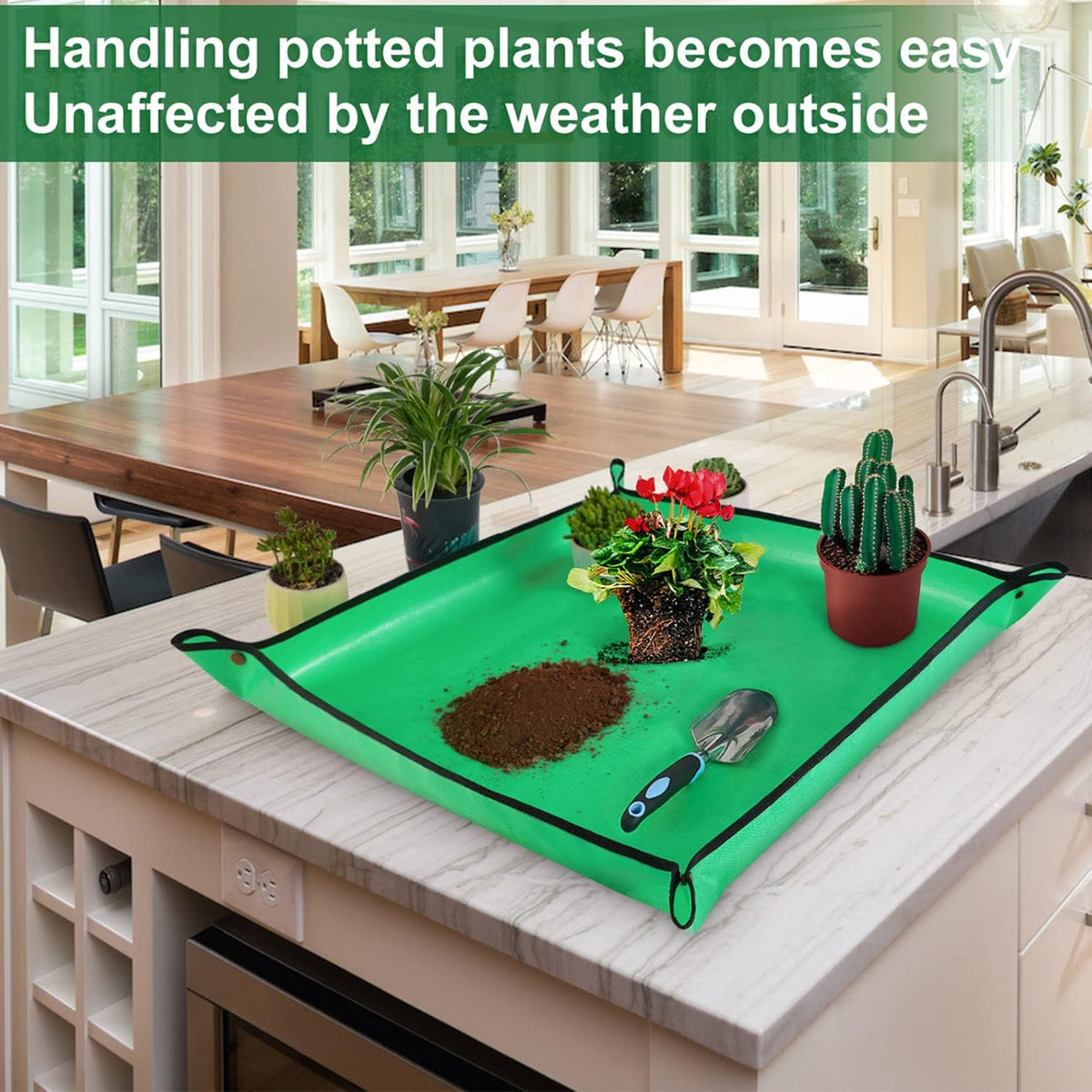 Repotting Mat for Indoor Plant Transplanting and Mess Control 27"x 27" Thickened Waterproof Potting Tray Foldable Succulent Potting Mat Portable Gardening Mat Garden Gifts for Women & Men - view 3