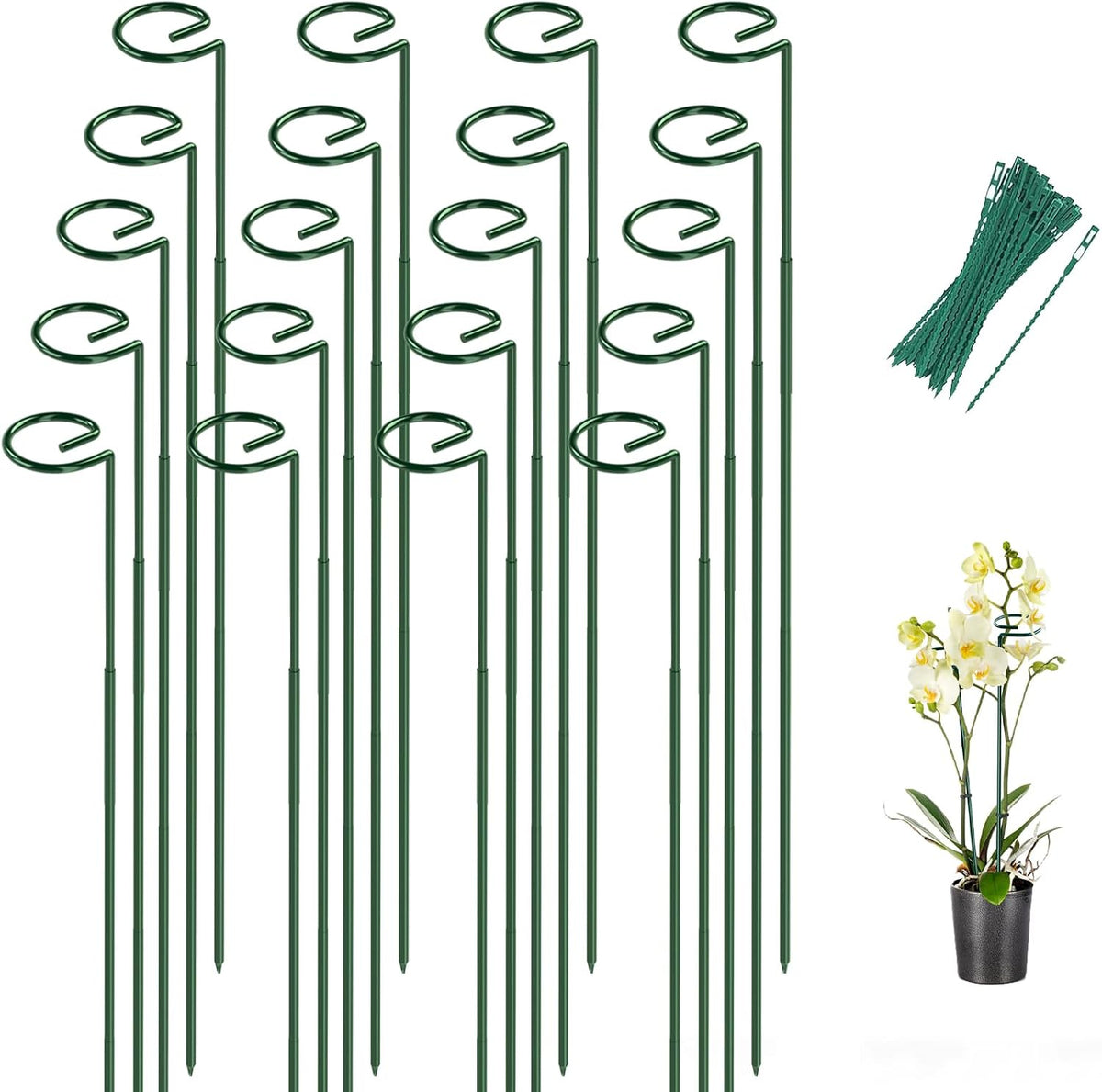 20 Pack 23.6 In Metal Plant Stakes, Plant Support Stakes with 15 Twist Tie | Adjustable Plant Supports, Flower Stakes for Indoor Outdoor Plant, Hydrangea, Tomato, Peony, Marigold, Amaryllis, Sapling