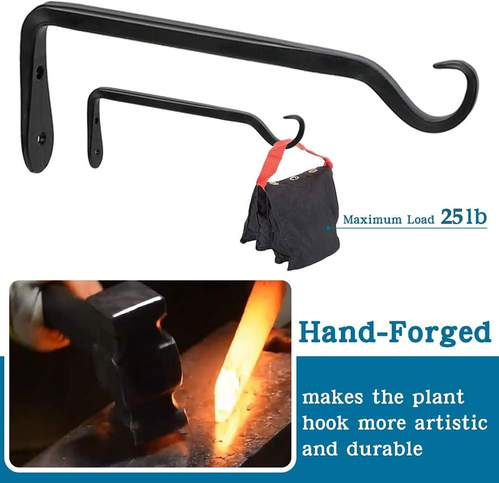 6-Pack 7" Plant Hanger Bracket, Forged Iron Black Hanging Hooks | Heavy Duty Wrought Hanging Plant Holder for Garden Fence, Wall Hooks for Bird Feeder, Indoor Outdoor Use - view 3