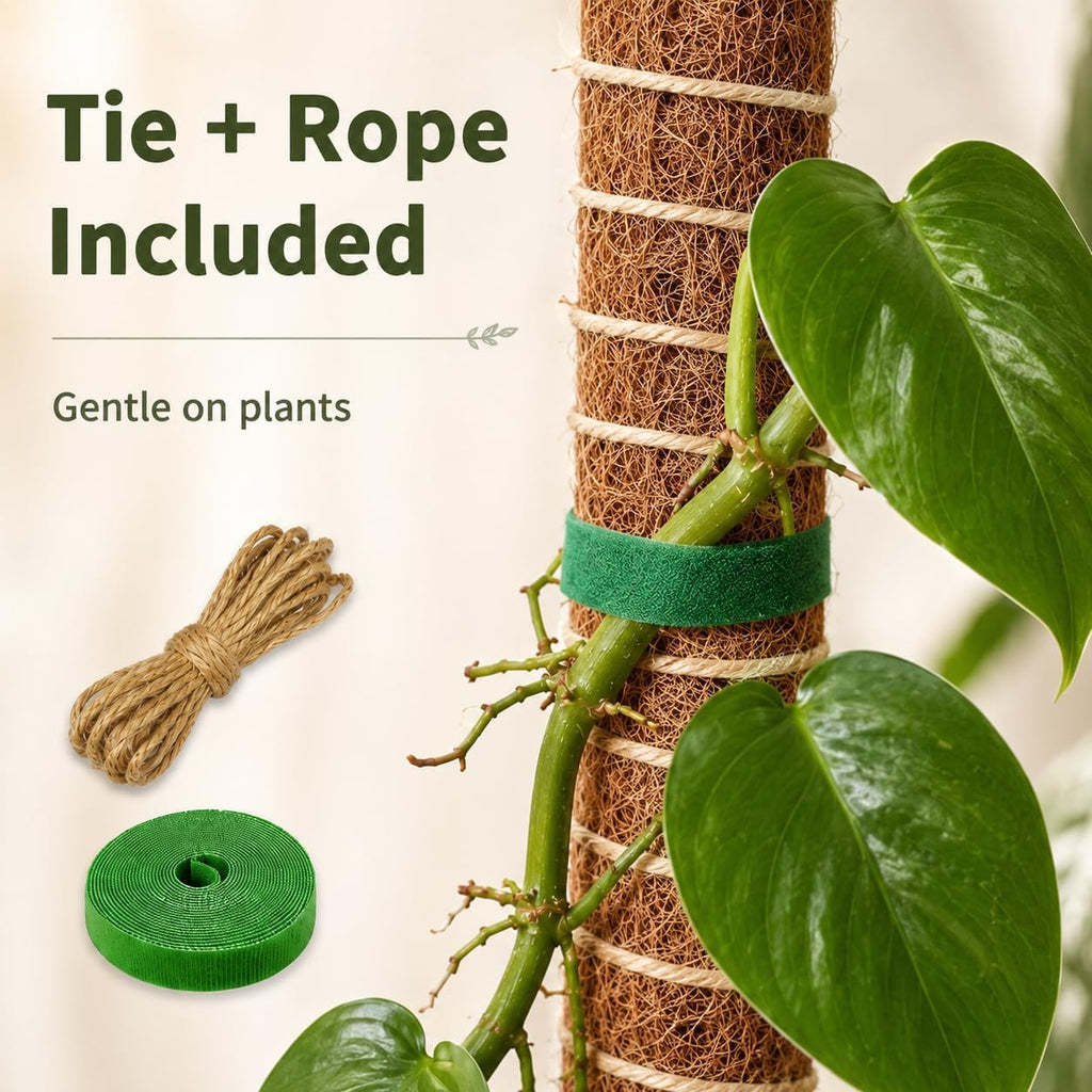 Moss pole monstera plant support, 28 inch bendable coir pole for climbing plants, heavy-duty trellis plant sticks for indoor potted plants, includes jute rope & straps - view 8
