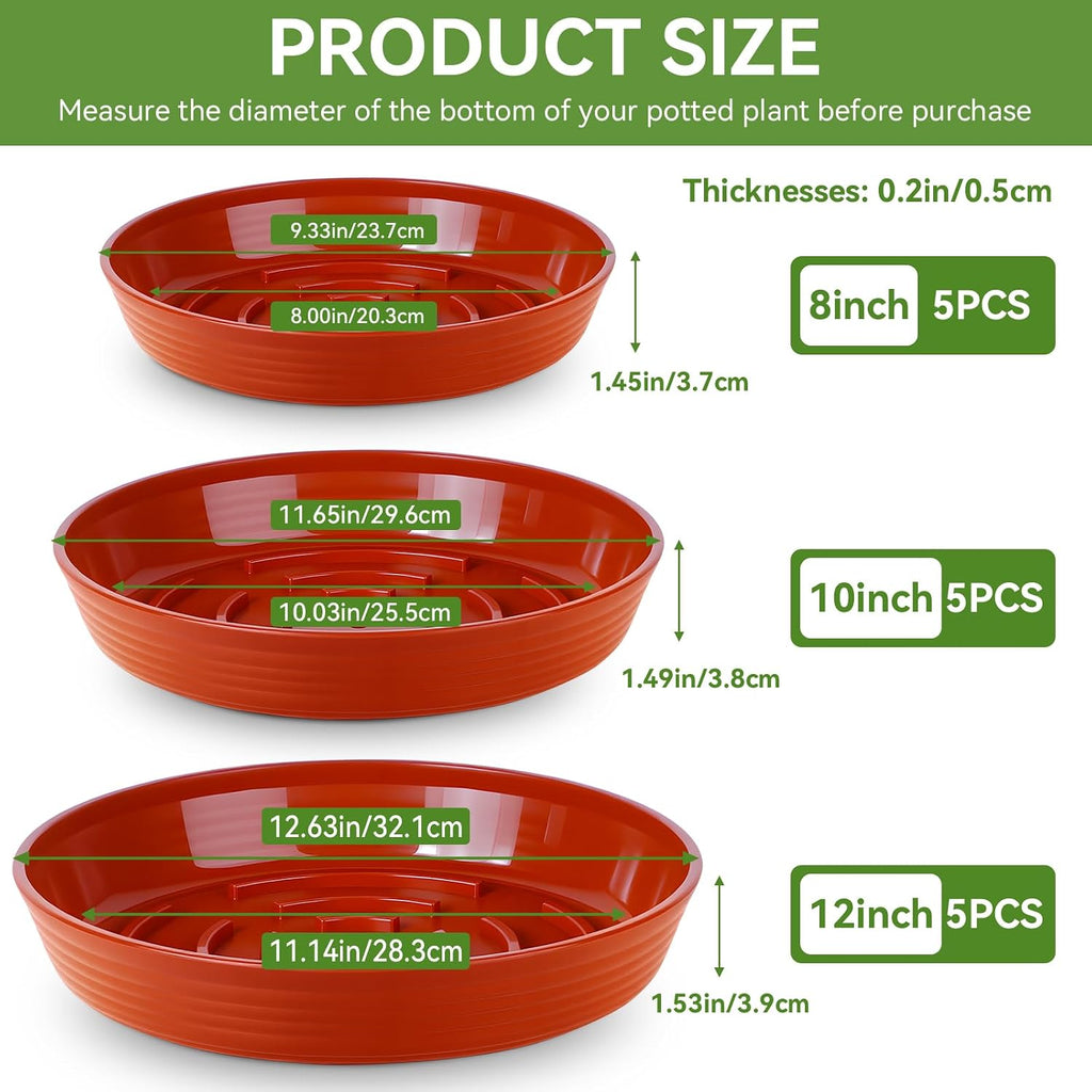 15 Pack Plant Trays for Pots 1.5" Deep Plant Saucers, Heavy Duty 8" 10" 12 inch Plant Tray Bulk Thickened Plant Plates to Catch Water, Durable Plant Saucer Flower Pot Accessories - view 2