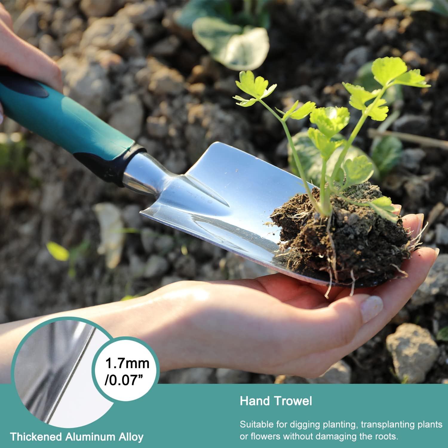 Garden Tools Set, 3 Piece Heavy Duty Gardening Tools Cast Aluminum with Soft Rubberized Non-Slip Handle, Durable Garden Hand Tools Garden Gifts for Men Women - view 3
