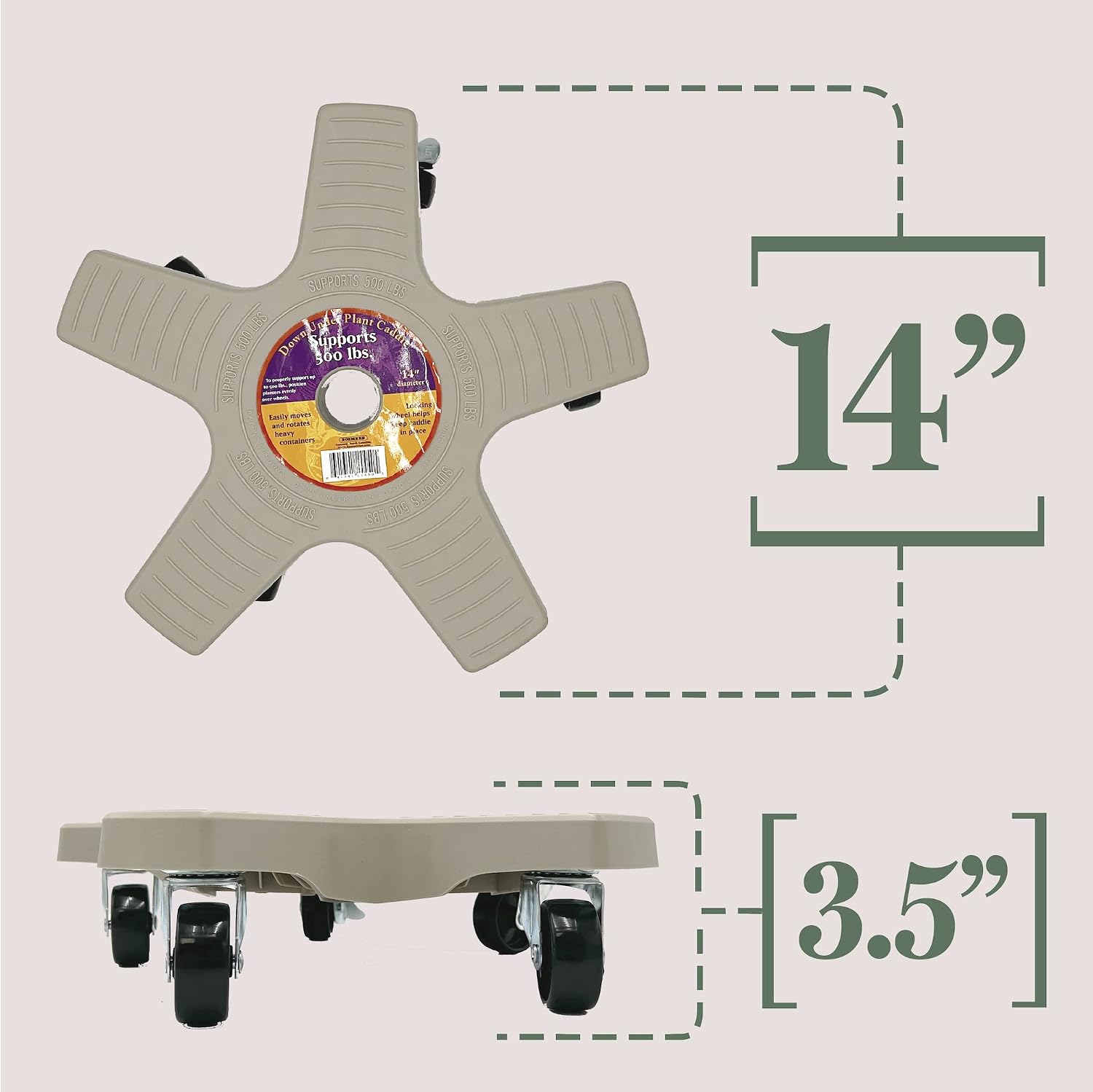 14" Plant Caddie - Heavy-Duty Rolling Plant Stand with Locking Wheels, 500 lb Capacity – Durable Plant Caddy for Indoor/Outdoor Use, Light Gray - view 5
