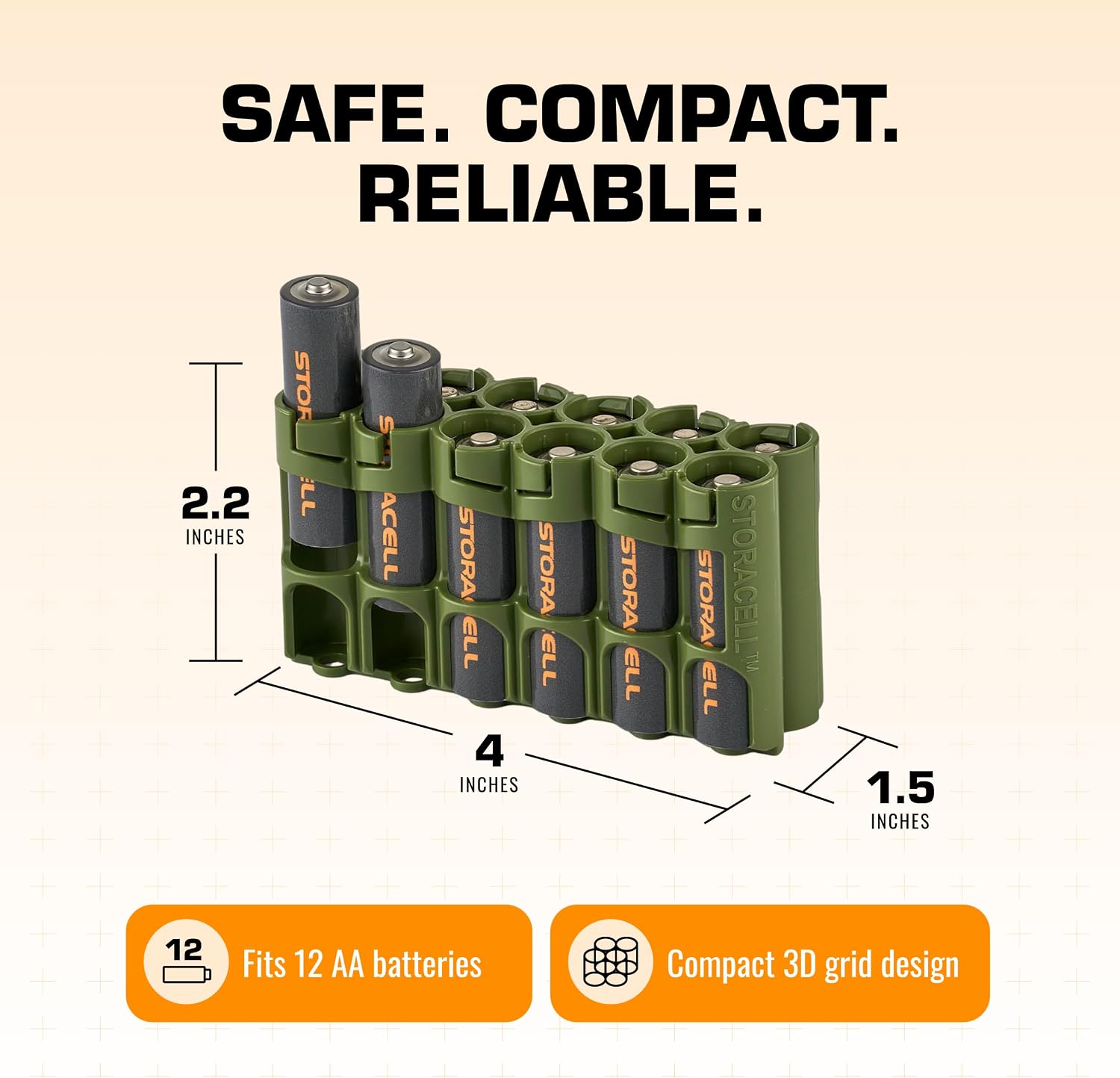 AA Battery Storage Caddy, Military Green, Holds 12 Batteries (Not included) - view 6