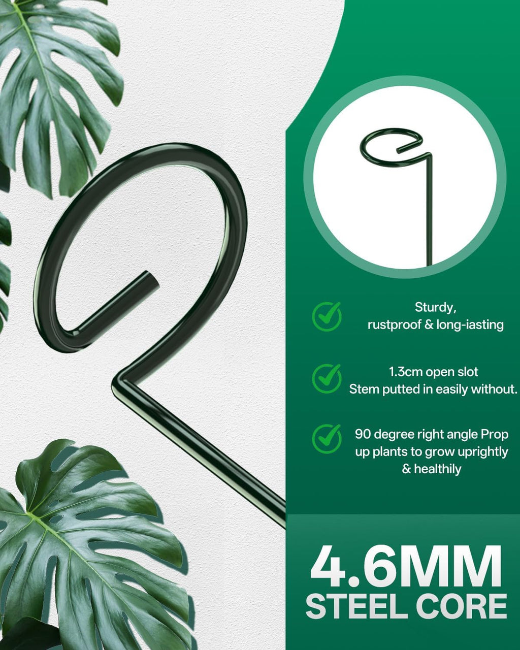 20 Pack 23.6 In Metal Plant Stakes, Plant Support Stakes with 15 Twist Tie | Adjustable Plant Supports, Flower Stakes for Indoor Outdoor Plant, Hydrangea, Tomato, Peony, Marigold, Amaryllis, Sapling - view 2