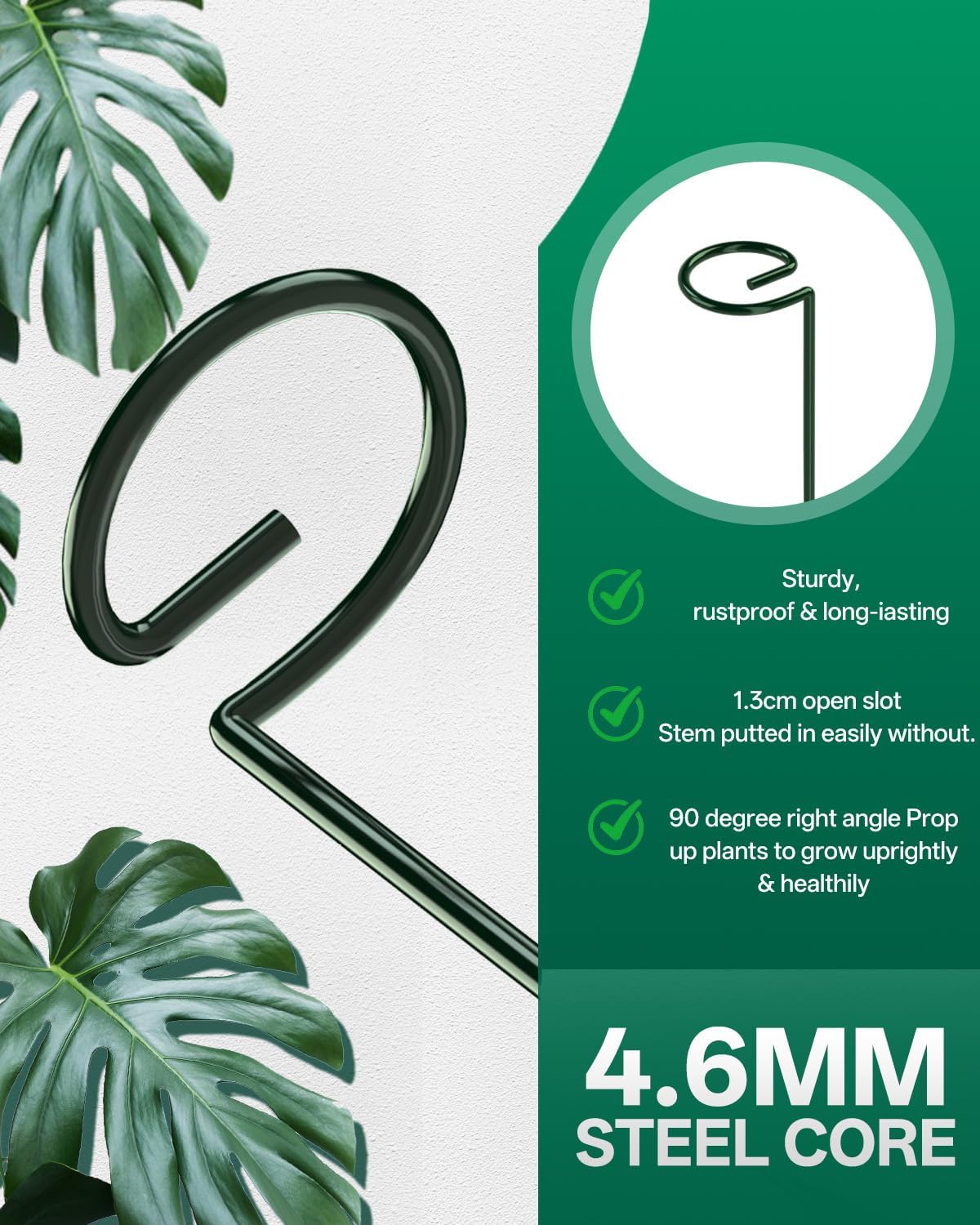 20 Pack 23.6 In Metal Plant Stakes, Plant Support Stakes with 15 Twist Tie | Adjustable Plant Supports, Flower Stakes for Indoor Outdoor Plant, Hydrangea, Tomato, Peony, Marigold, Amaryllis, Sapling - view 2