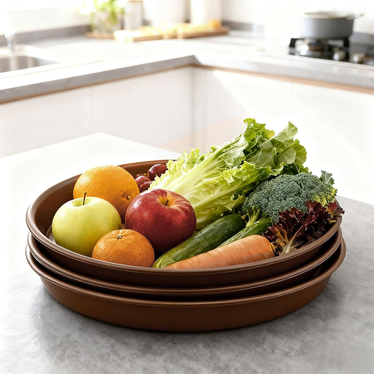 Plant saucer 10 inch, heavy large planter durable thicker plastic plant trays for indoors and outdoor, plant saucer drip trays, brown (10" - 3 pack) - view 5