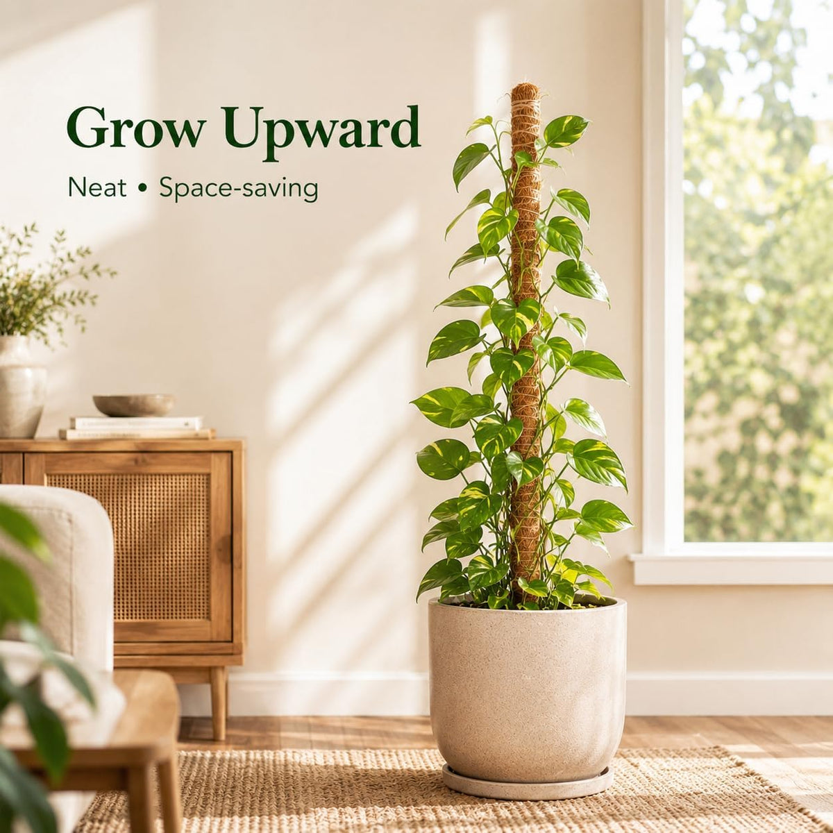 Moss pole monstera plant support, 28 inch bendable coir pole for climbing plants, heavy-duty trellis plant sticks for indoor potted plants, includes jute rope & straps - view 4