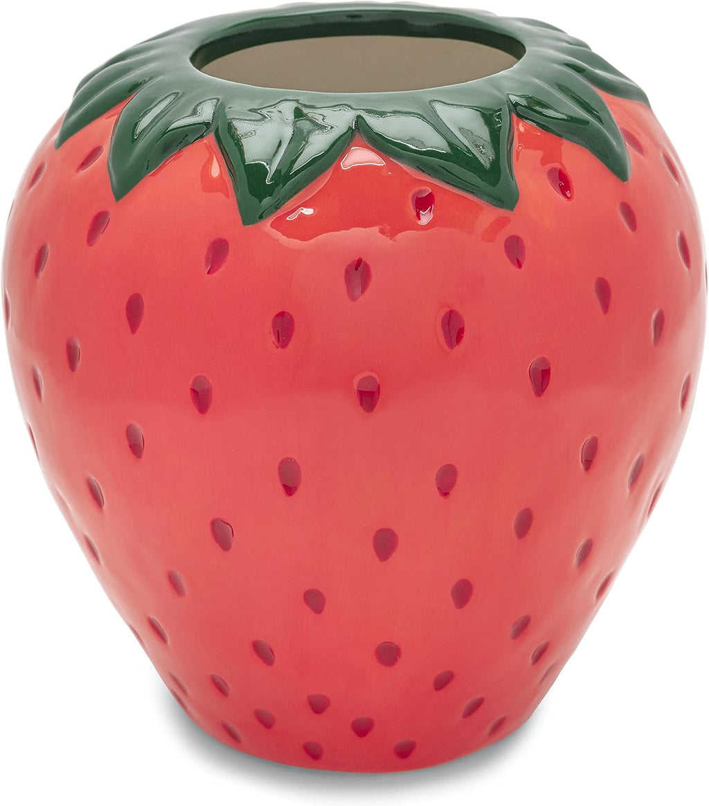 Novelty Ceramic Strawberry Flower Vase | Decorative Fruit Theme Vase, Large Planter Vase, Unique Red Strawberry Decor for Home/Kitchen/Office
