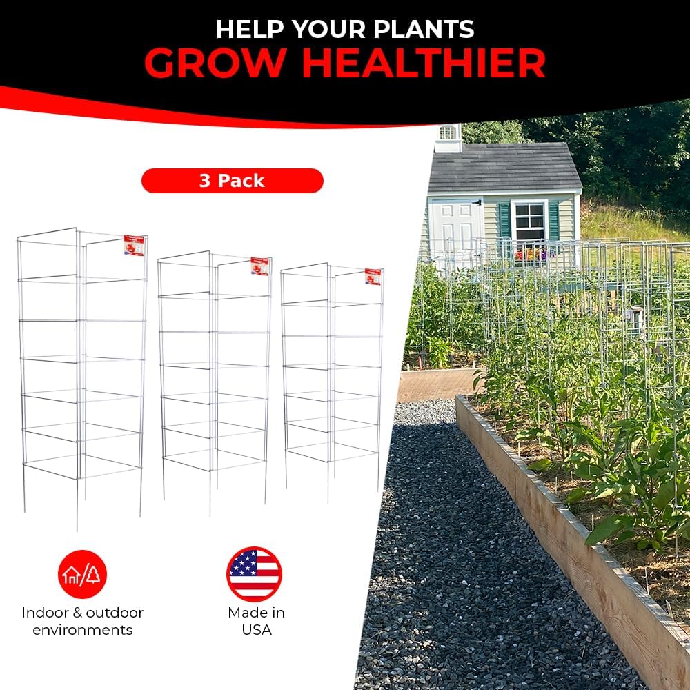 Cedar Ridge Square Foldable Tomato Cages - Made in USA Heavy Duty Plant Support for Vegetable Garden, Vegetables, and Flowers - Stakes and Trellis for Climbing Plants (13x56) 3-Pack - view 6