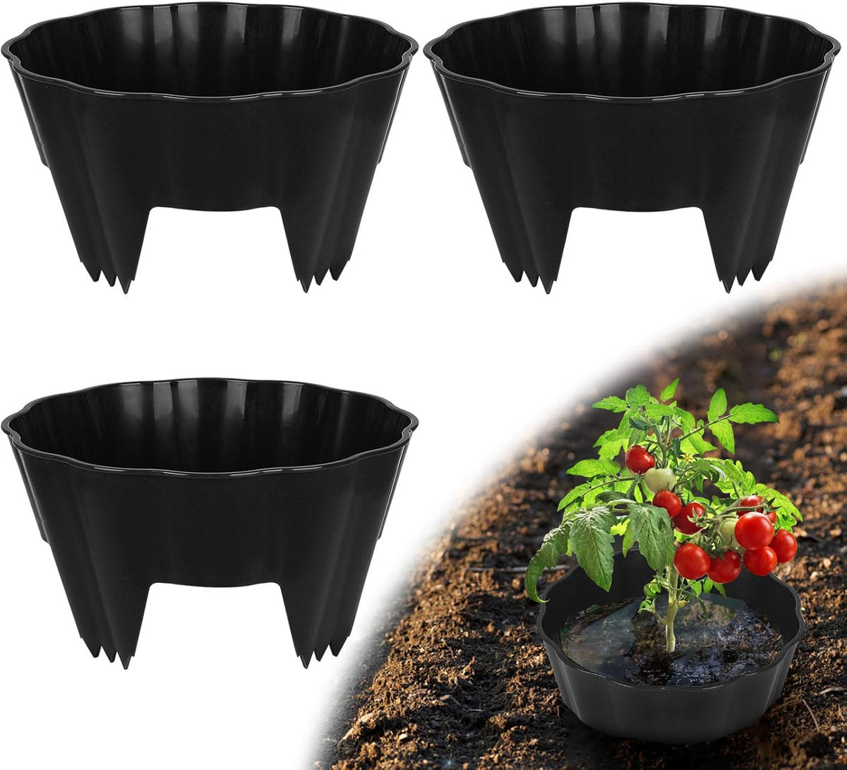 3 Pack of 12 Inch Planting Grow Rings, Planting Protective Round Garden Edging, Keeping Plants Separated, Weed Control and Directing Water to the Roots (12 Inch - 3 Pack - Brown) - view 6