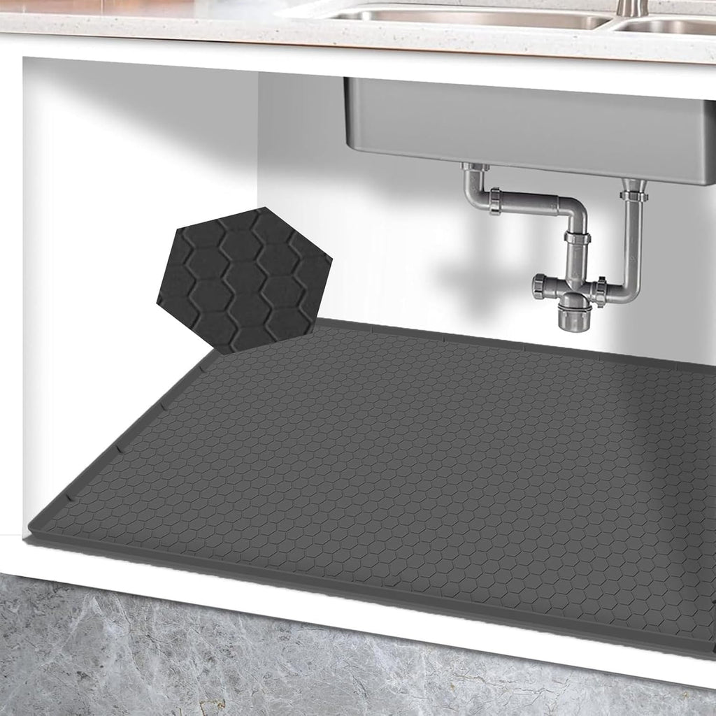 28"x19" Silicone Under Sink Mat for Bathroom/Kitchen Cabinet Organizer Mat | Leak-Proof Waterproof Liner Pad & Anti-Spill Tray | 0.7in Edge Barrier, 3.5Gal Capacity