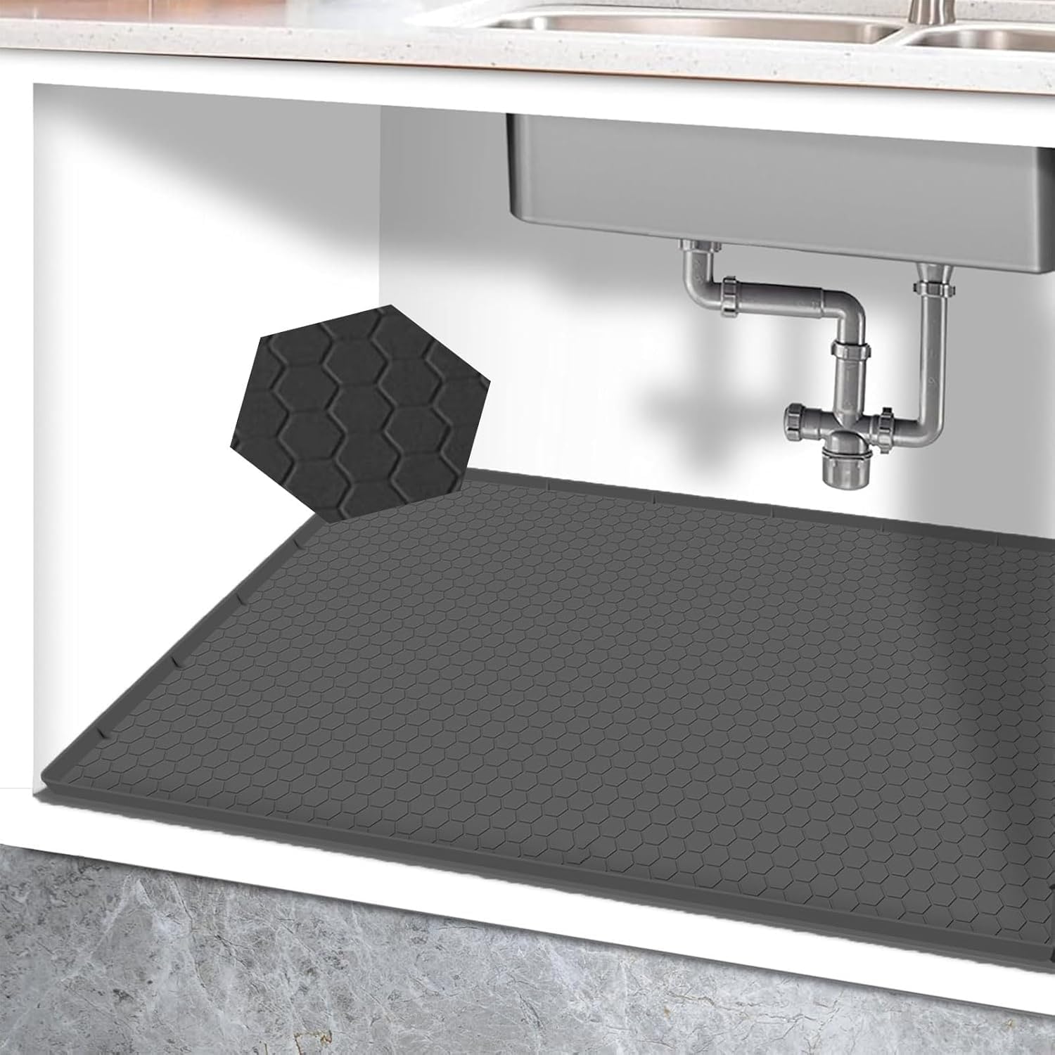 28"x19" Silicone Under Sink Mat for Bathroom/Kitchen Cabinet Organizer Mat | Leak-Proof Waterproof Liner Pad & Anti-Spill Tray | 0.7in Edge Barrier, 3.5Gal Capacity