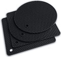 Silicone trivet for hot dishes. Silicone pot holders are heat resistant mats for countertop up to 440°F, multipurpose - non slip jar opener hot disher spoon rest food grade & BPA free (black)