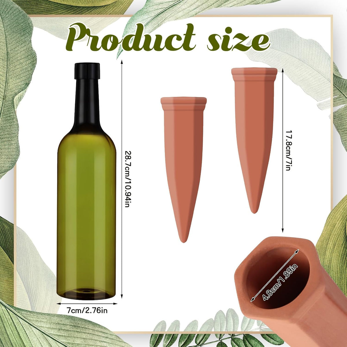 12 Pcs Watering Spikes for Indoor Plants Include Terracotta Self Watering Spikes Devices and 26 oz Plastic Bottles Slow Release Vacation Insert Automatic(Green) - view 2