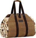 Waxed Canvas Firewood Carrier Tote | Large capacity for firewood transportation, fits hearth stove and fireplace, portable for indoor and outdoor storage