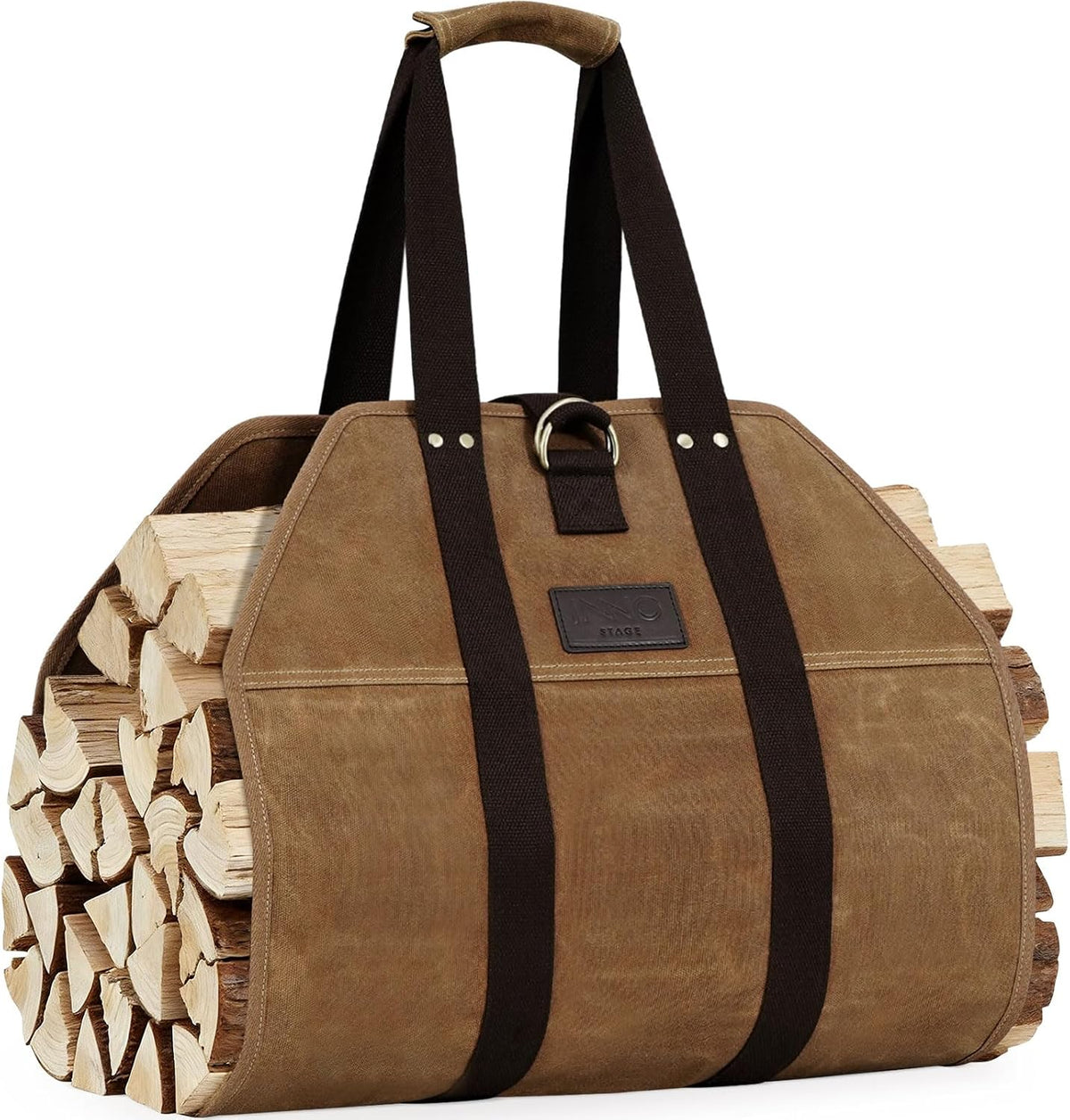 Waxed Canvas Firewood Carrier Tote | Large capacity for firewood transportation, fits hearth stove and fireplace, portable for indoor and outdoor storage