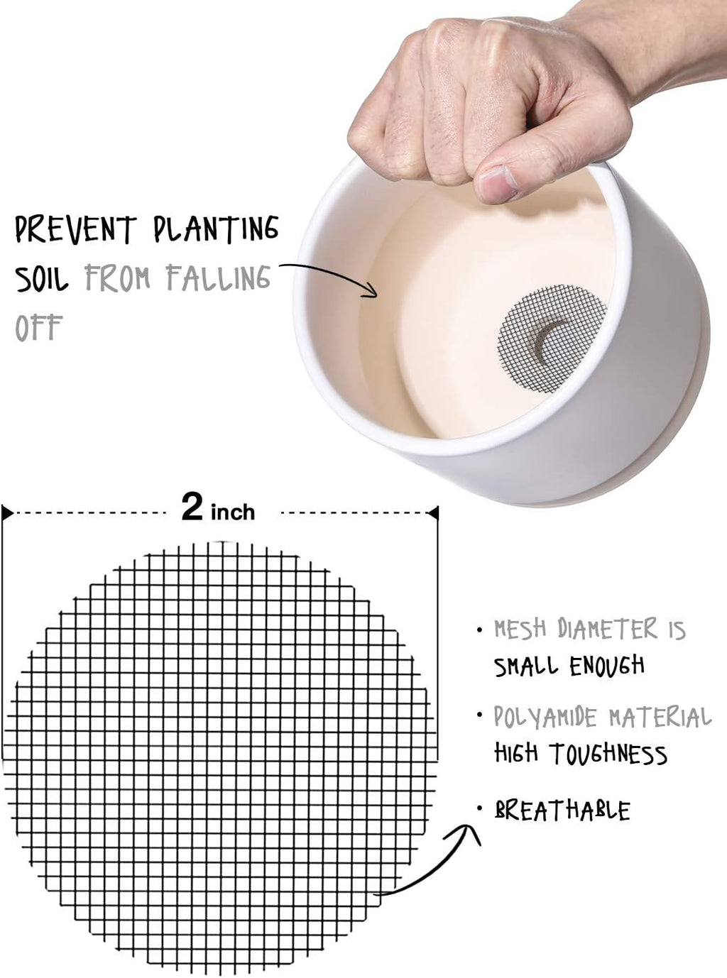 Plant Pot Hole Mesh Pads, 2-Inch Round Flower Pot Drainage Covers, Prevent Soil Loss, Durable Reusable, Bonsai Bottom Grid Mat, Gardening Essentials, 50-Pack - view 4