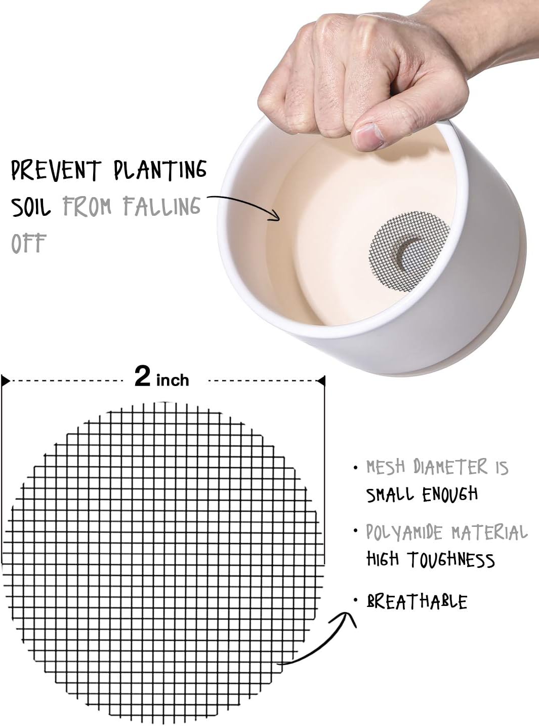 Plant Pot Hole Mesh Pads, 2-Inch Round Flower Pot Drainage Covers, Prevent Soil Loss, Durable Reusable, Bonsai Bottom Grid Mat, Gardening Essentials, 50-Pack - view 4