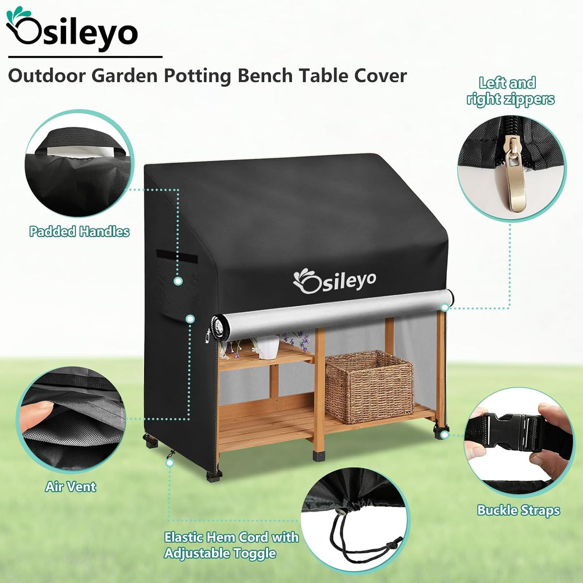 Outdoor Garden Potting Bench Table Cover with Split Zipper,600D Tough Canvas Waterproof Anti-UV All Season Weather Complete Protection Cover.(47" x 20" x 47"),Black - view 3
