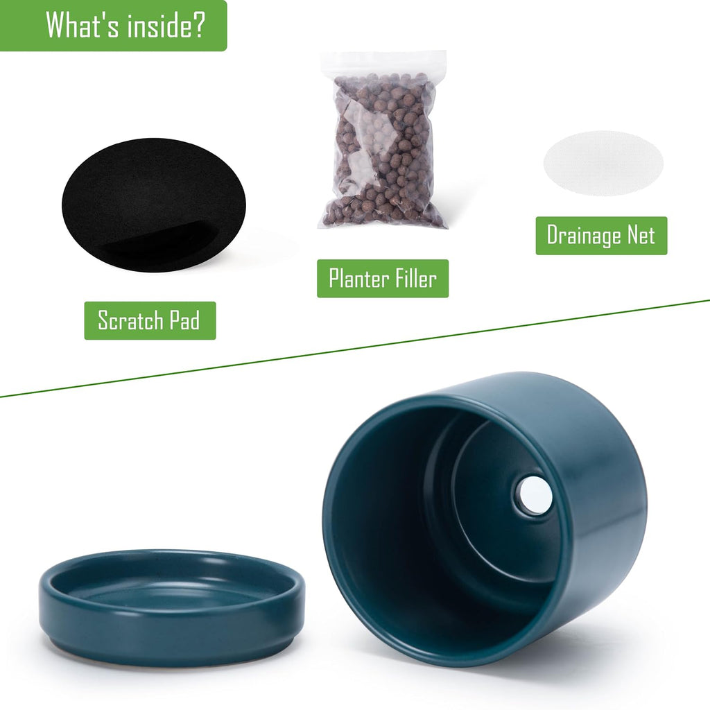 4.7 Inch Ceramic Planter Pot, Teal, 94-O-B-9 | Modern Cylinder Design, Drainage Hole & Saucer Included, Stable Structure, Elegant Home Accent - view 4