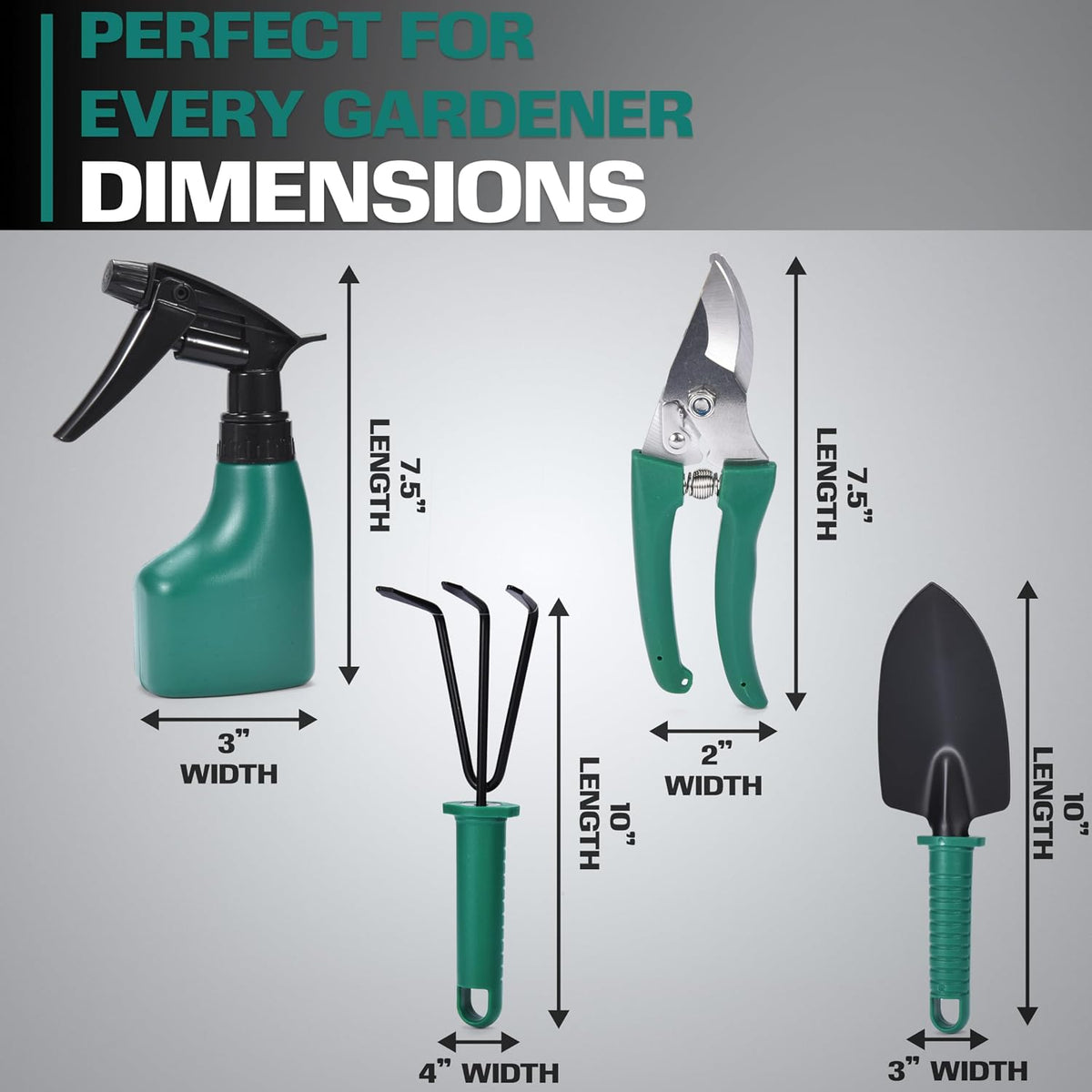Garden tool set - 5-piece durable gardening hand tools - 3x12x7-inch gardening kit with portable box and carrying case - small garden planting and essentials tools - gift for garden lovers - view 3