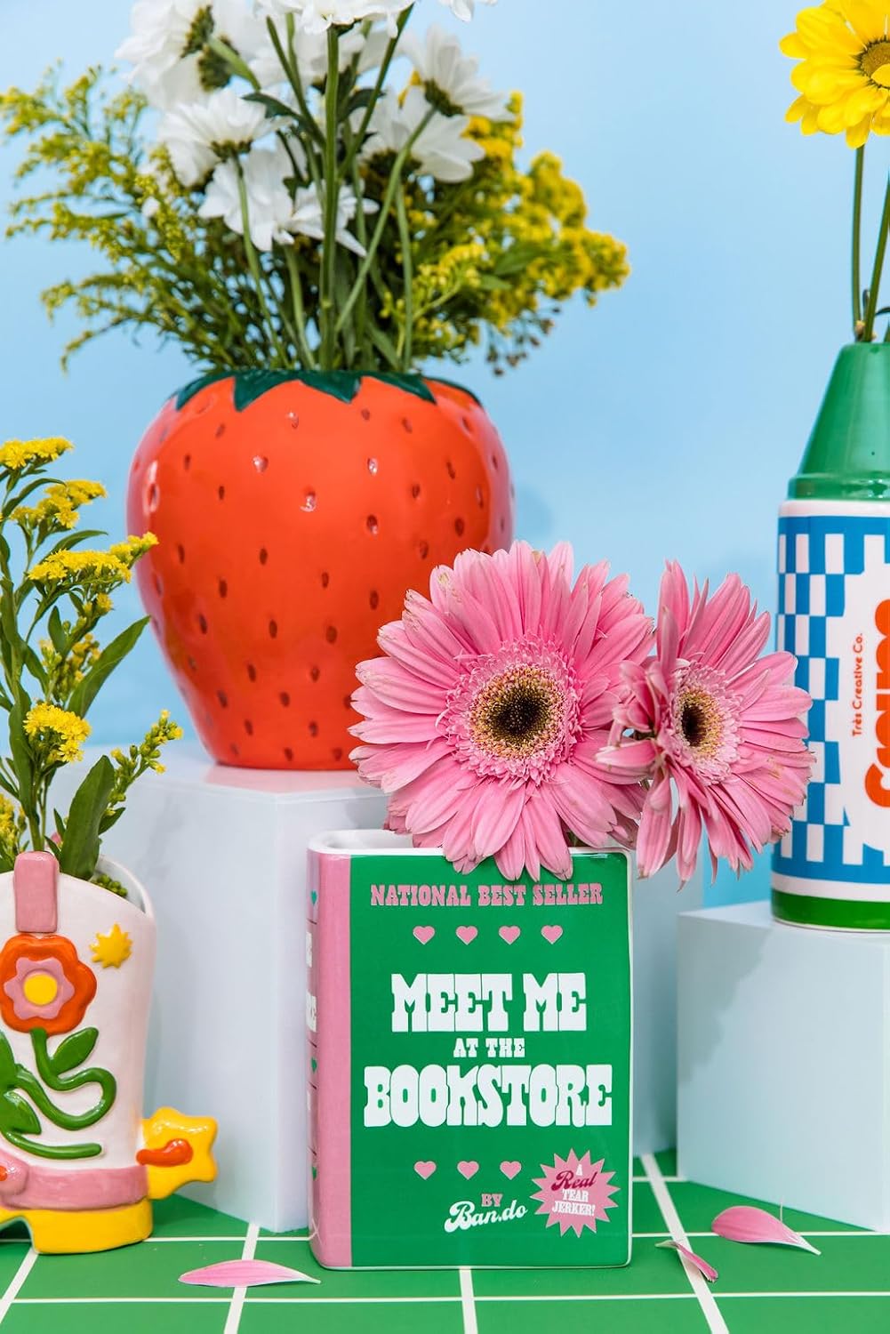 Novelty Ceramic Strawberry Flower Vase | Decorative Fruit Theme Vase, Large Planter Vase, Unique Red Strawberry Decor for Home/Kitchen/Office - view 6