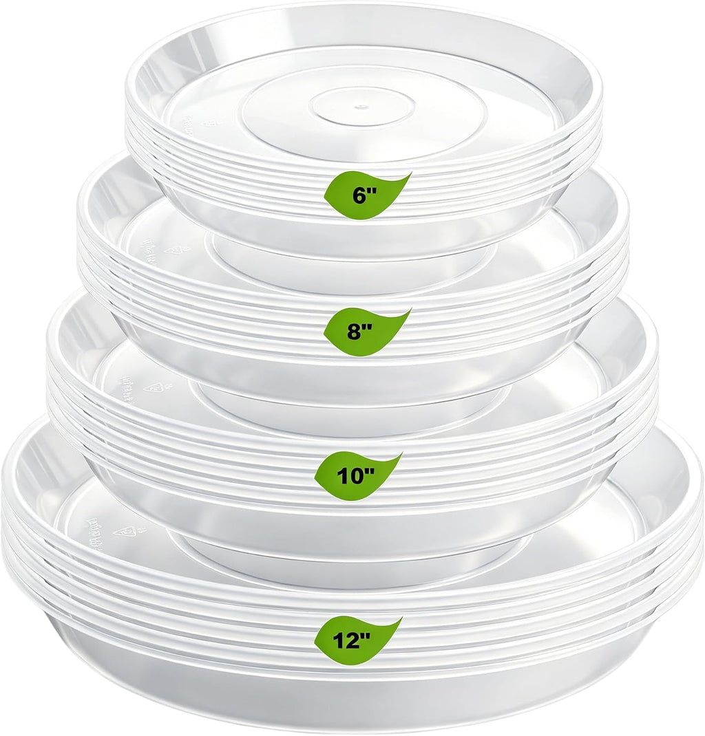 20 Pack Plant Saucer Tray (6 8 10 12 inch), Plant Saucers for Indoors Outdoor, Plastic Heavy Duty Drainage Drip Water Trays for Planter Pots Flower, Clear Pot Saucers Trays for Plants