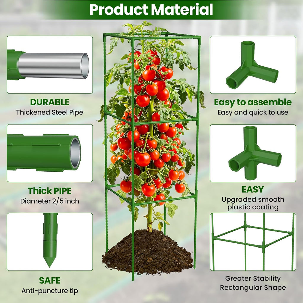 3 Pack Tomato Cages, 48'' Tall Tomato Plant Stakes Support for Raised Garden Bed Tomato, Square Trellis Cages for Garden Climbing Vegetables Flowers Fruits - view 3