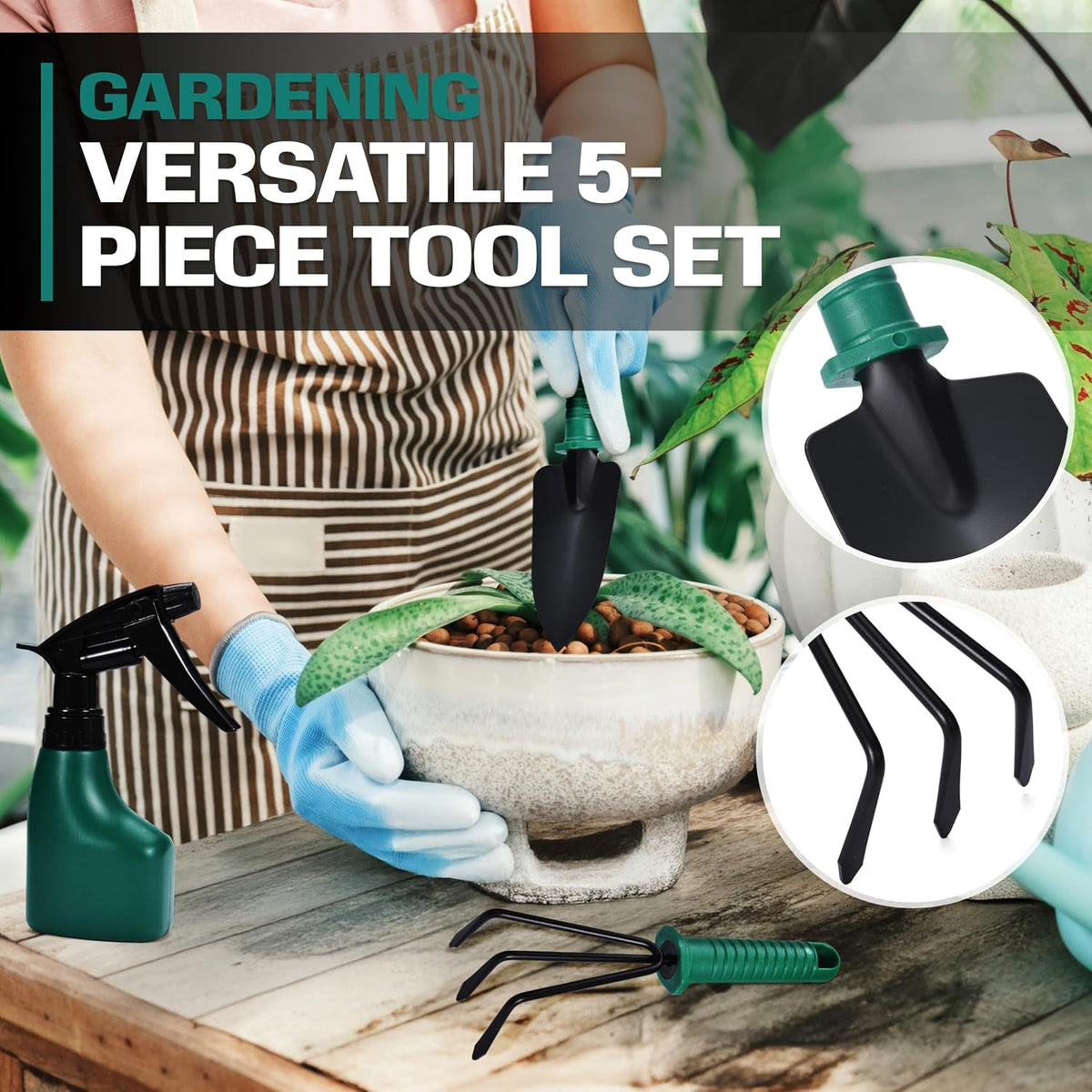 Garden tool set - 5-piece durable gardening hand tools - 3x12x7-inch gardening kit with portable box and carrying case - small garden planting and essentials tools - gift for garden lovers - view 5