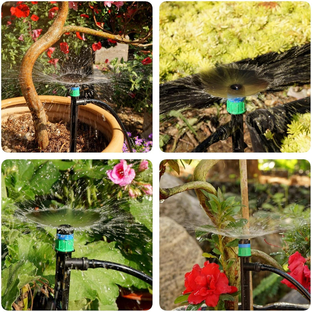 Drip irrigation drippers 360 degree micro sprinklers pressure compensating emitters with stake for 1/4 inch tubing watering system spike bubbler heads parts, 20-pack - view 6