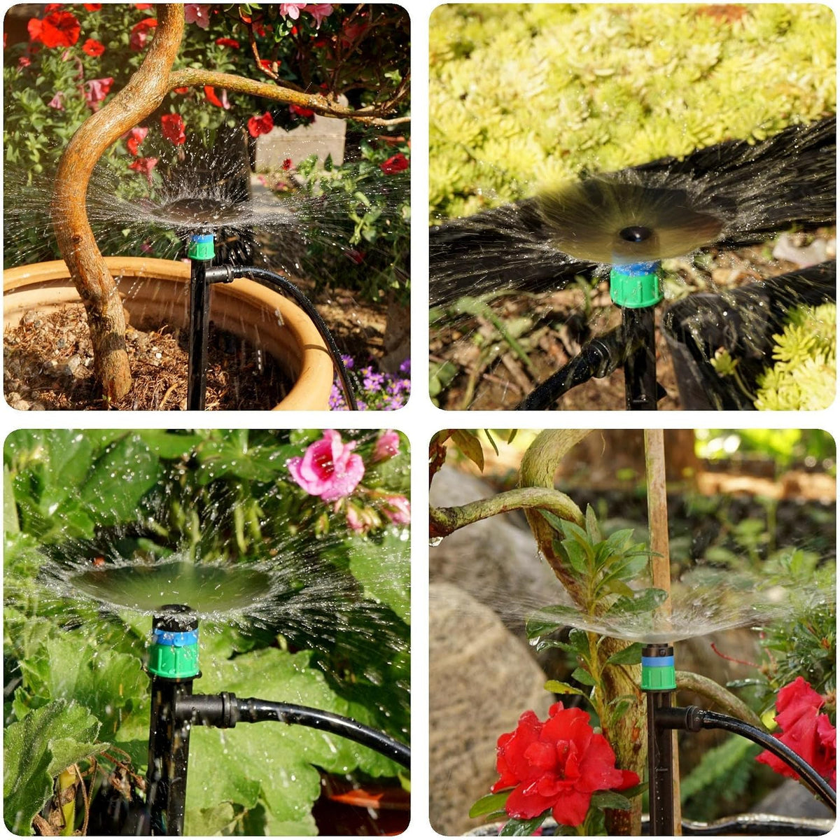 Drip irrigation drippers 360 degree micro sprinklers pressure compensating emitters with stake for 1/4 inch tubing watering system spike bubbler heads parts, 20-pack - view 6